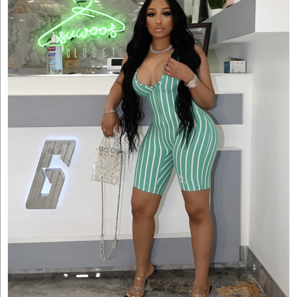 GSUWOO “Pretty Cat Jumpsuit” in the color Teal.